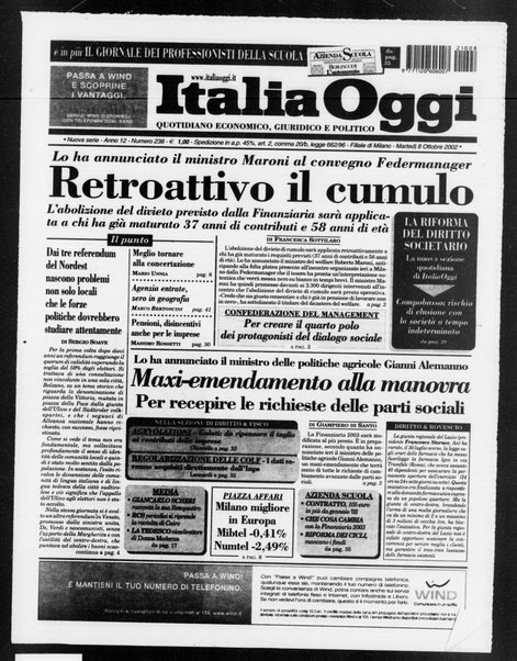 Italia oggi : quotidiano di economia finanza e politica